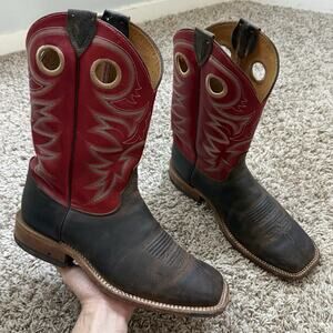 Justin Bent Rail Brown Red Leather Square Toe Cowboy Boots #BR737 Men’s 8.5 EE